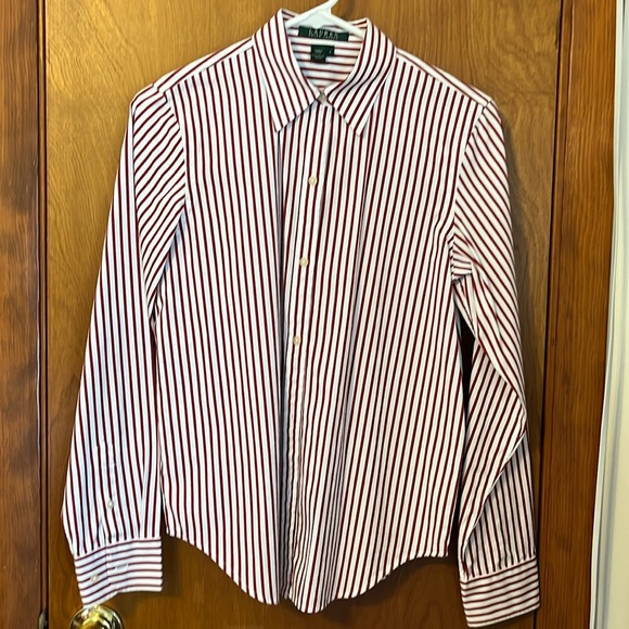 Lauren Ralph Lauren Tops - Ralph Lauren easy care red, white and faint black stripe blouse. Size small.